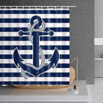 Anchor Design Shower Curtain Nautical Navy Blue White Stripes