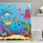 Shower Curtain Décor for Kids Whale and Sea Animal Cartoon Designs