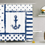 Retro Anchor Nautical Shower Curtain with Stripes and Polka Dots