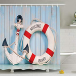 Rustic Décor: Anchor, Life Saver Nautical Shower Curtain Set