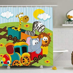 Baby Animals in a Train Shower Curtain for Children’s Nursery Bathroom