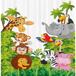 Cartoon Safari Animals for Kids Nursery Bathroom Decor Shower Curtain