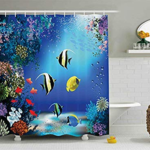 Kids Bathroom Blue Shower Curtain Underwater Fishes Coral Reefs