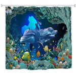 Undersea Dolphins Kids Shower Curtain Set with Hooks for Bathroom